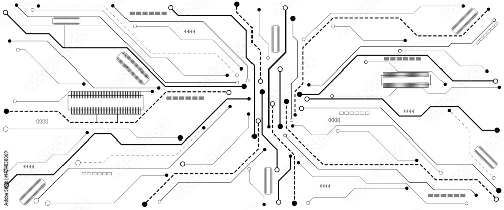 Aufkleber Abstract CPU processor or semiconductor with Power icon with glowing pixels on technology circuit board.