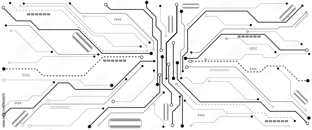 Poster Abstract CPU processor or semiconductor with Power icon with glowing pixels on technology circuit board.