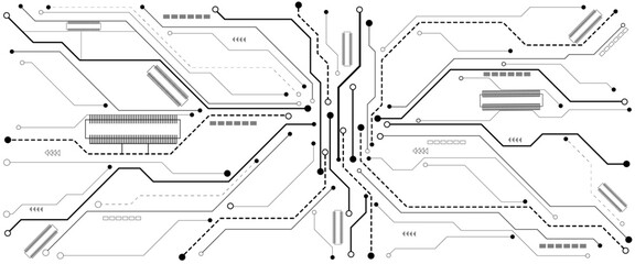 Abstract CPU processor or semiconductor with Power icon with glowing pixels on technology circuit board.