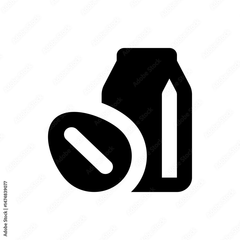 Poster illustration of a coffee bean next to a container with a white arrow pointing upwards inside it