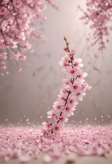 Delicate pink sakura petals drift on a soft-focus background, showcasing a serene spring scene ,  image,  ethereal,  calm
