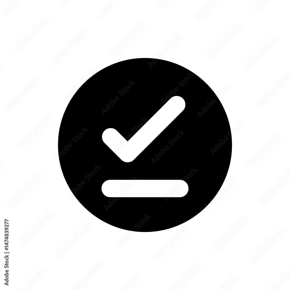 Poster black circle containing a white check mark and a white horizontal line, indicating a task is done 10