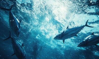 Fototapeta premium Tuna Fish Swimming Underwater in Ocean