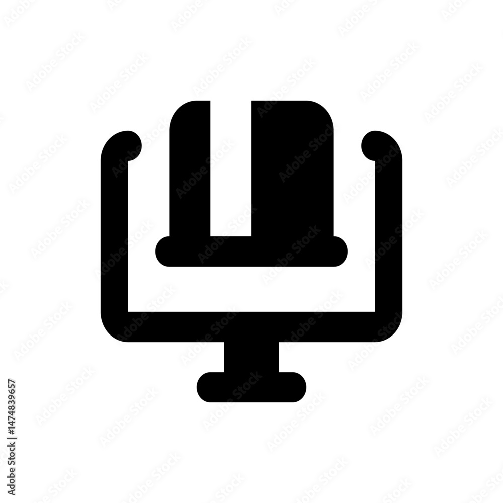 Aufkleber illustration of a black monitor with rounded edges and a thick base on a white background design sty