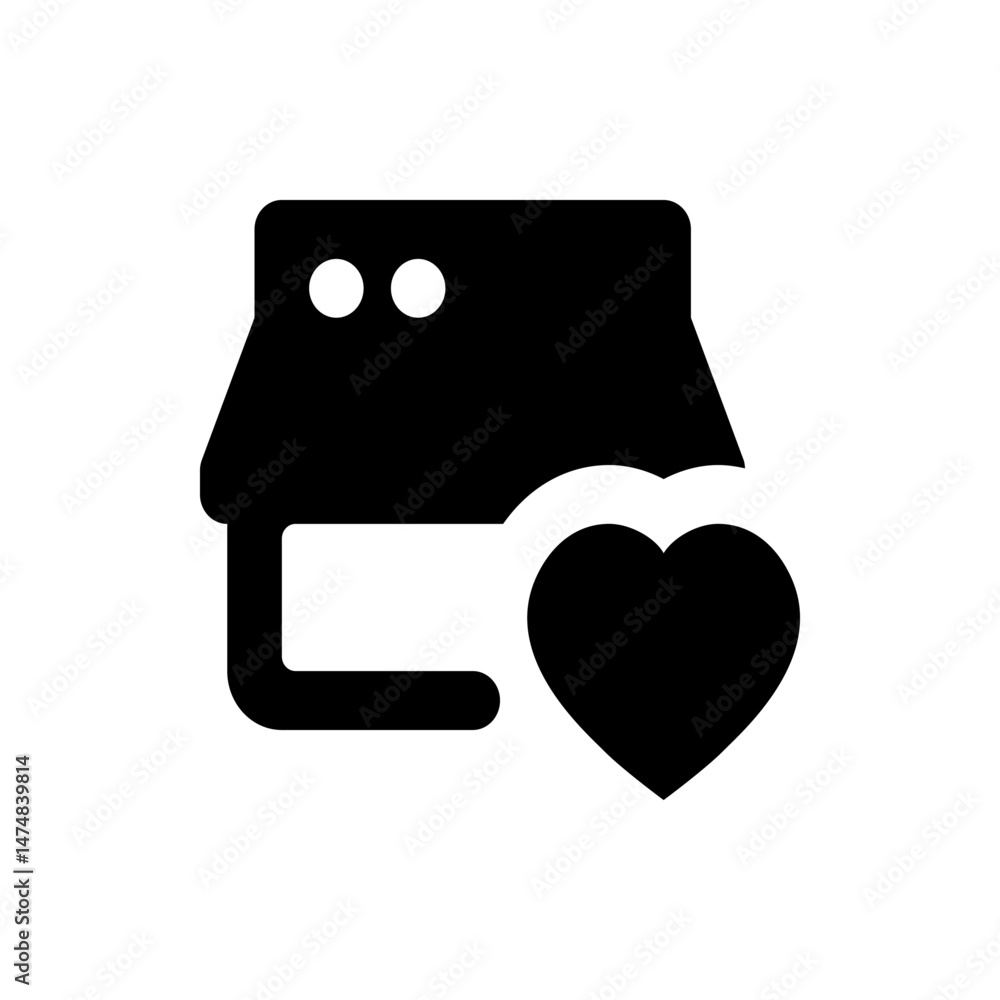Poster black and white icon of a printer with two circles and a heart shape on the right side of the printe