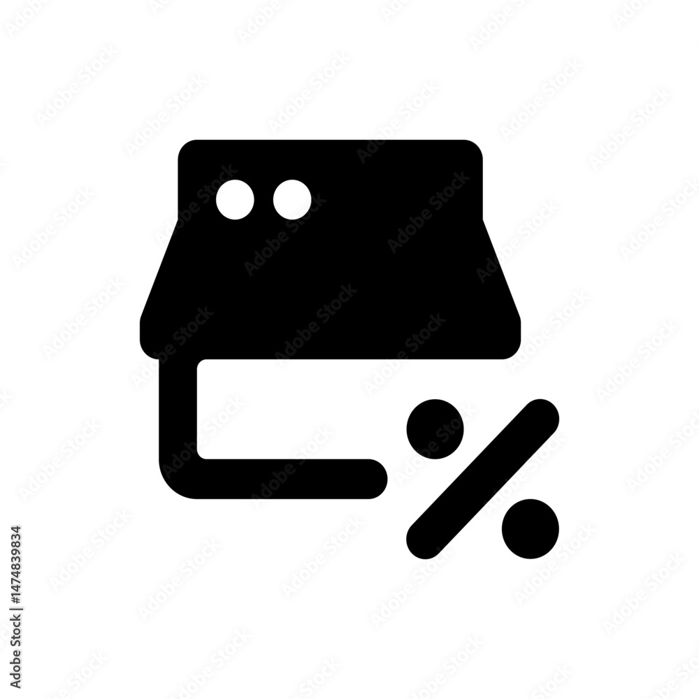 Poster a black and white icon showing a store front with two white circles and a percentage sign on the bot