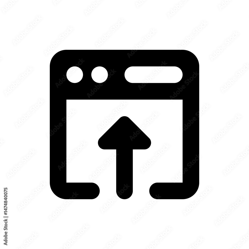 Poster black upload icon showing an arrow pointing up inside a stylized browser window with rounded corners