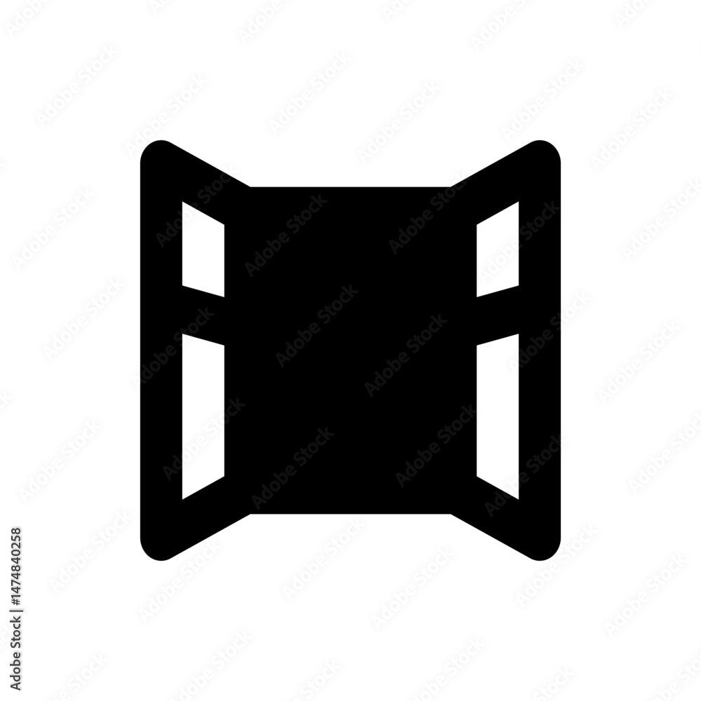 Poster illustration of a black unfolded map icon with rounded corners on a white background in a simple sty