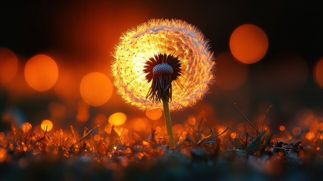 Illuminated dandelion at sunset - Powered by Adobe