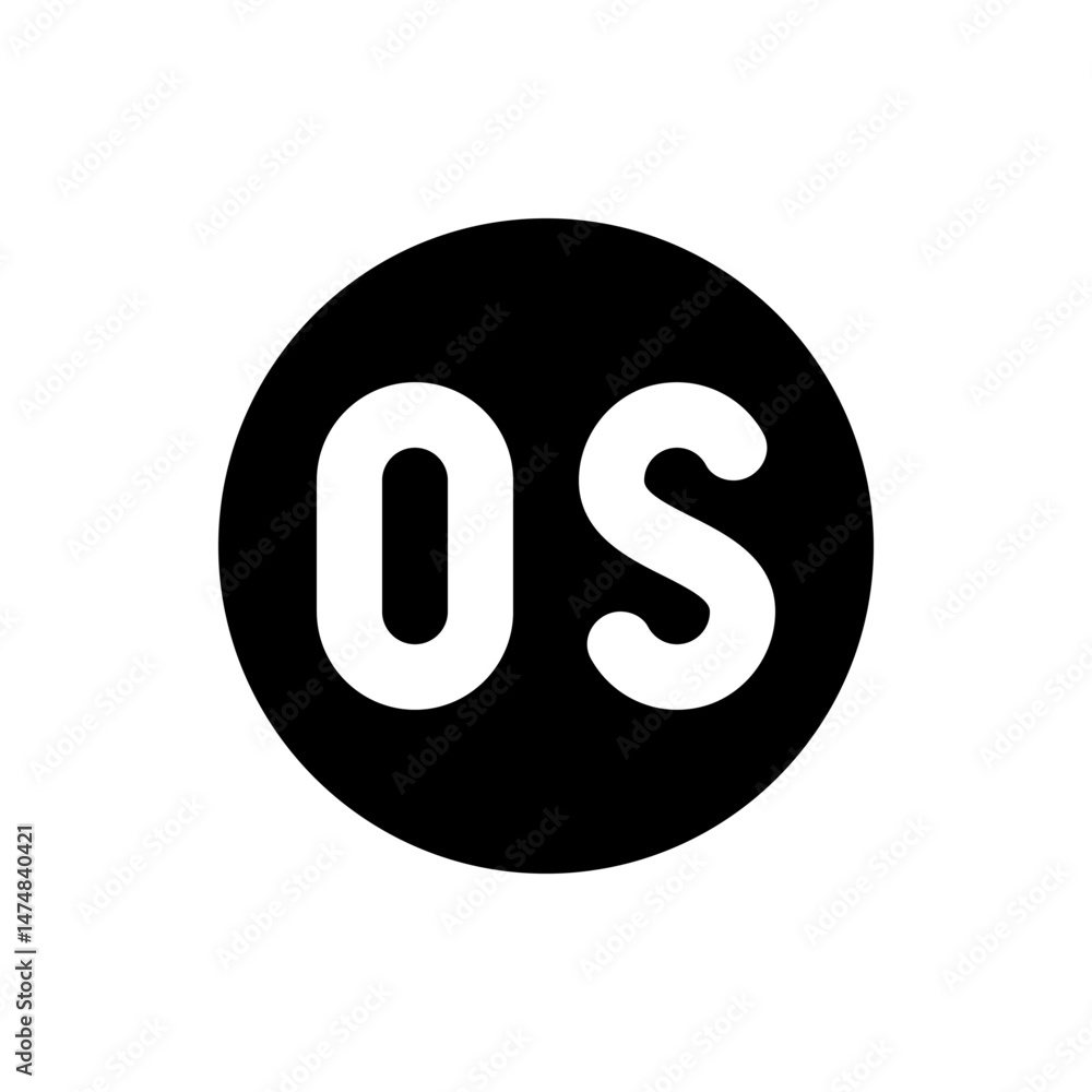 Poster a black circle containing white letters o and s suggesting operating system or other abbreviation wi