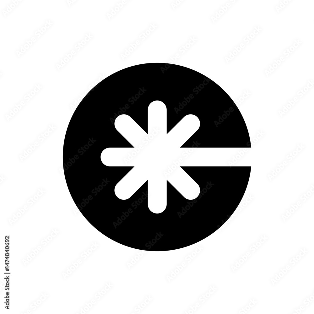 Poster a black circle containing a white asterisk with a line extending to the right edge of the circle