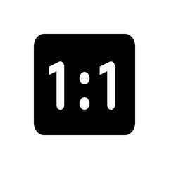A black rounded rectangle containing the white text one colon one indicating a ratio or comparison 1 to 1