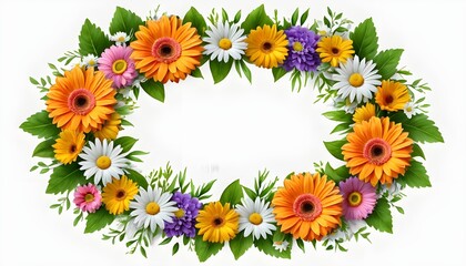 Naklejka premium Elegant digital illustration of a floral border frame in teal green, adorned with 3D rendered blossoms, small hearts, and a butterfly perched on the top corner, high-definition 8K with clear backgroun