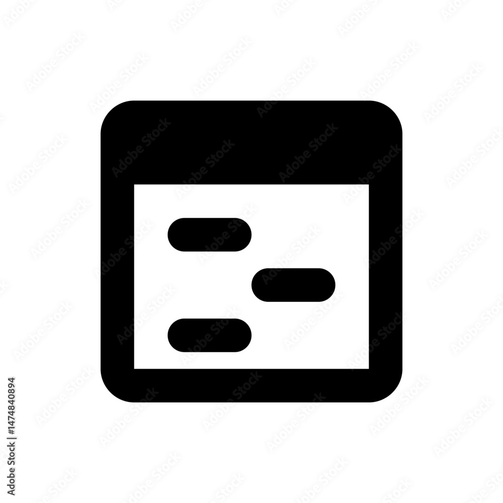 Poster black rounded square outline containing a white rectangle with three black rounded rectangle shapes 