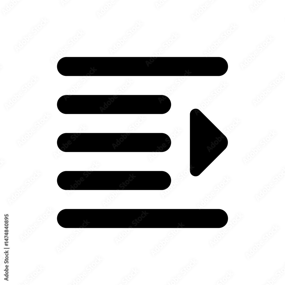 Poster black menu icon with horizontal lines and a right arrow indicating navigation or options on a white 