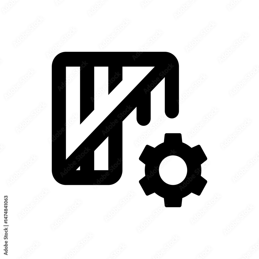 Poster a graphical representation showing a square with a diagonal line and a gear icon indicating settings