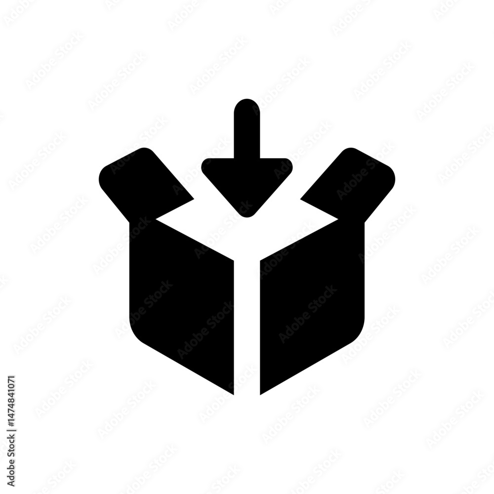 Poster an icon showing a black arrow pointing down into an open box, indicating downloading or receiving a 