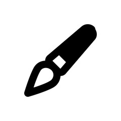 Illustration of a black paintbrush with a white square detail on its handle and a pointed brush tip
