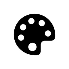 Illustration of a black artist's palette with six white paint circles and a missing corner design element