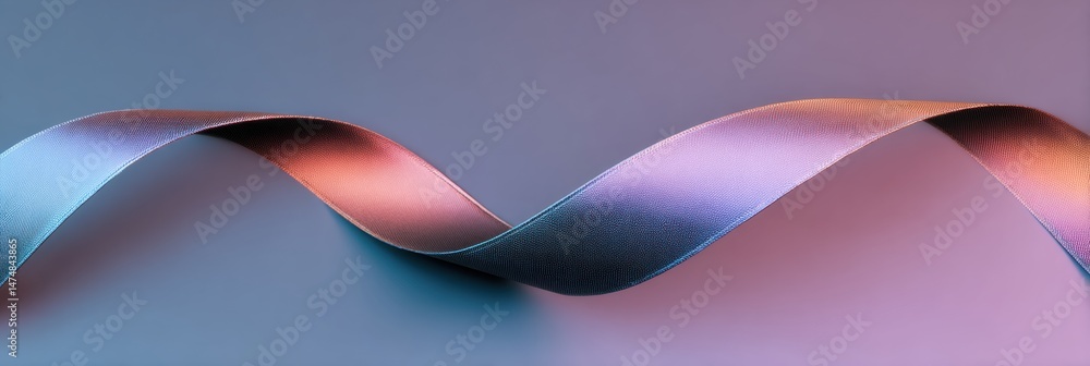 Aufkleber Modern Minimal Gift Ribbon Flowing Gracefully Over a Soft Gradient Wall Background Creating an Elegant Display of Color and Texture