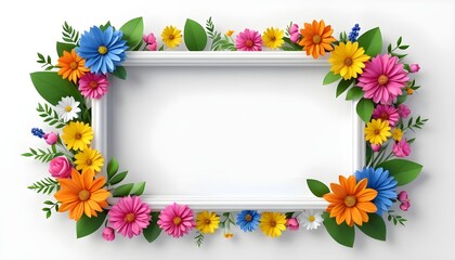 Elegant digital illustration of a floral border frame in teal green, adorned with 3D rendered blossoms, small hearts, and a butterfly perched on the top corner, high-definition 8K with clear backgroun