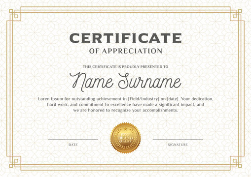 Modern certificate diploma template design
vector with golden elegant decorative frame border
background, simple stylish certificate of
achievement, appreciation template