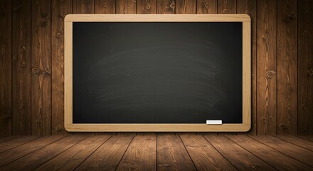 Blank blackboard on wooden background