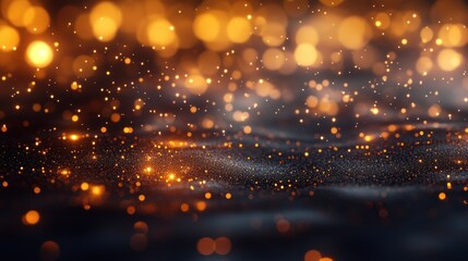 Golden cascade, an ethereal scene of glowing particles and bokeh lights