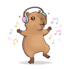 4k backgroundless cutout of a capybara listening to music
