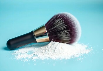 Elegant makeup brush with loose powder, clean background, studio shot,  smooth