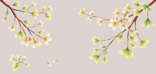 Elegant hand-drawn Ginkgo Biloba floral branches and leaves, perfect for wedding stationery, nature, foliage