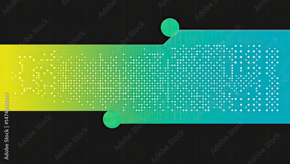 Poster abstract graphic design, a horizontal band of vibrant color gradients, punctuated by a grid pattern 