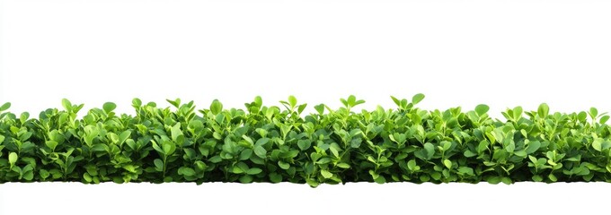 Lush green foliage border against white background. Densely packed small leaves create a vibrant, natural horizontal line
