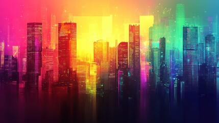 Chromatic metropolis, An abstract cityscape in vibrant hues and textures