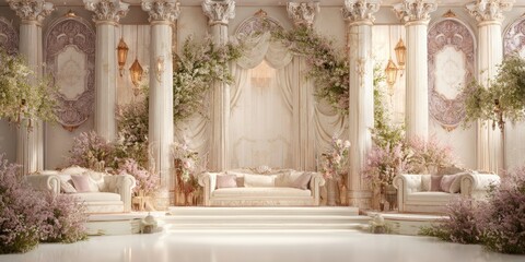 Elegant Wedding Venue Decorated with Soft Pink Accents