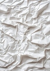 Obraz premium Wrinkled white paper texture. Close-up view of crumpled, uneven surface. Soft, neutral tones