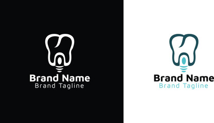 Dental Clinic Logo: A modern and minimalist logo design for a dental clinic, featuring a stylized tooth combined with a light bulb, symbolizing innovative dental care.
