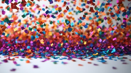 Fototapeta premium Confetti Abstract Art - An artistic, abstract composition of scattered rainbow confetti on white, creating a visually striking and versatile holiday or party image.