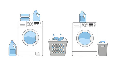 Laundry room with machine, basket and detergent