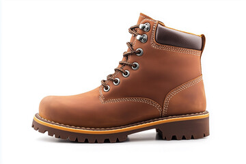 Brown Leather Hiking Boot On White Backgrounds