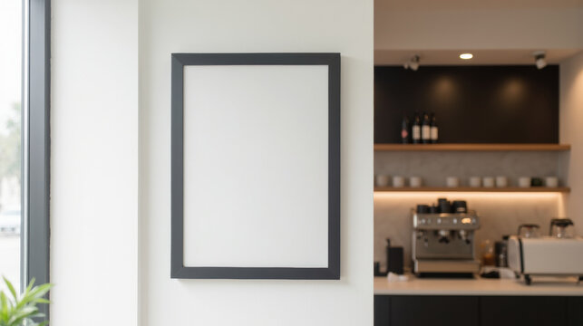 Empty frame modern decor coffee shop minimalist design wall art interior design blank canvas contemporary style cafe interior black frame white