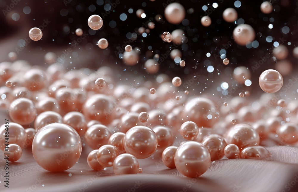 Poster floating pearls create a magical effect in a shimmering environment