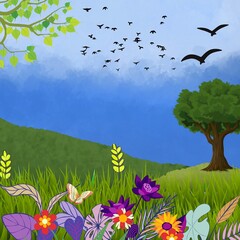 spring landscape with flowers
