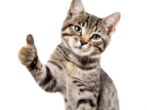 A cat giving a thumbs up isolated on white background PNG