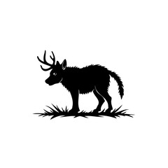 Enigmatic creature blending canine and deer features in stark monochrome