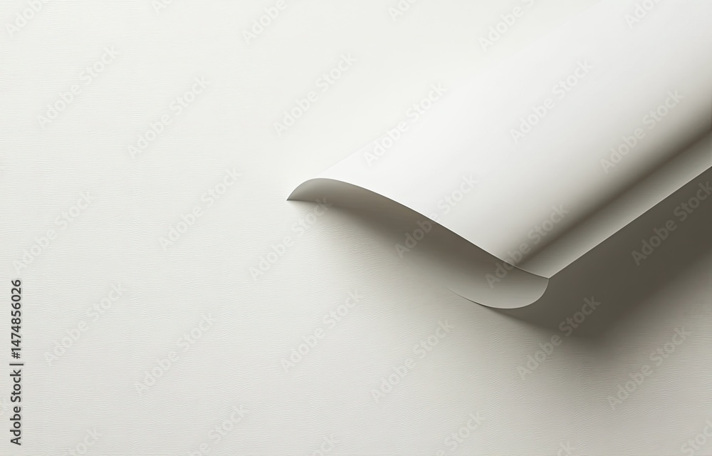 Poster clean, simple image of a sheet of white paper, subtly curved and folded. smooth, even surface and so