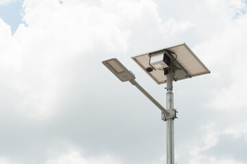 Solar powered street lamp illuminates public space with eco-friendly energy solution