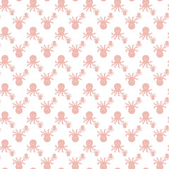 Seamless Pink Octopus Pattern with Cute Style on White Background