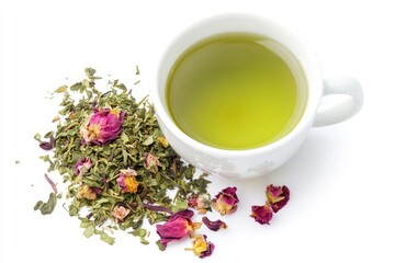 Aromatic green tea with dried rose petals