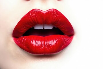 Fototapeta premium Highly saturated red lips isolated on a bright white background, pure, photography, background